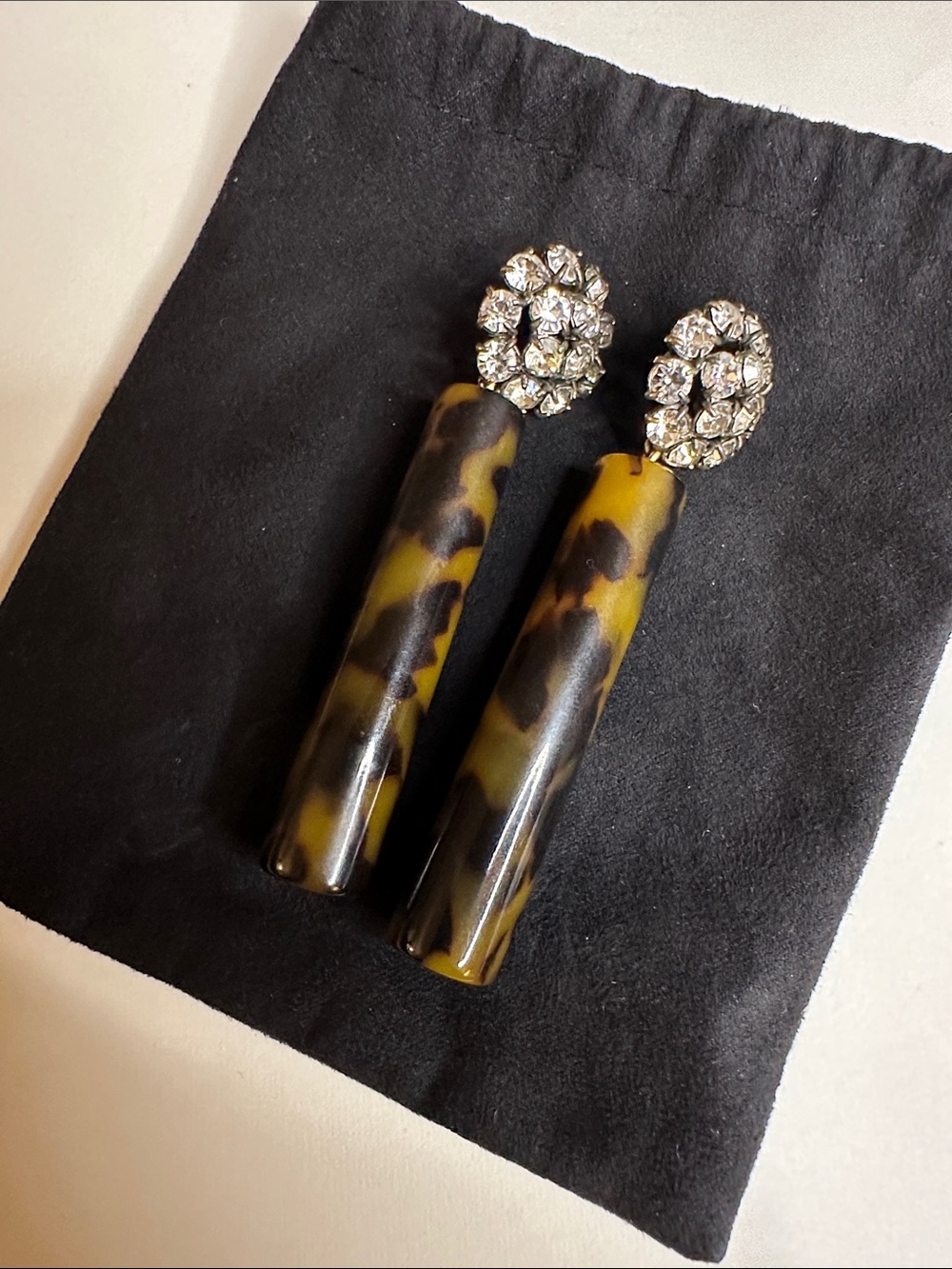 Rhinestone Stud Tortoiseshell Drop Earrings